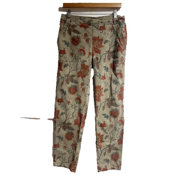 Soft Surroundings Womens Medium Floral Stretch Preppy Cottage Retro Chino Khaki - Picture 1 of 6
